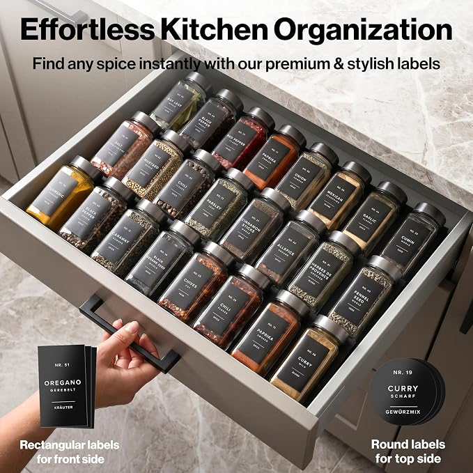 EDELHAUS Glass Spice Jars with Label, 24x Space Gray Stainless Steel Lids | - Image 3