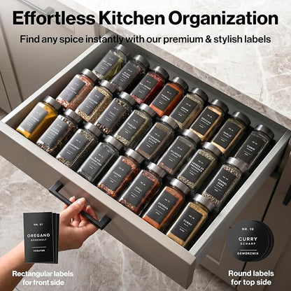 EDELHAUS Glass Spice Jars with Label, 24x Space Gray Stainless Steel Lids | - Image 3