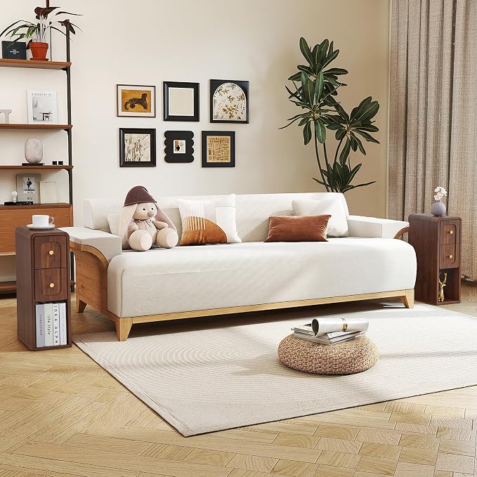 Narrow Nightstand with 2 Drawers, Small Bedside Tables, Mid-Century Modern Slim - Image 8
