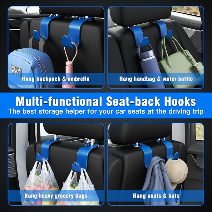 Amooca Car Seat Headrest Hook 4 Pack Hanger Universal Vehicle Car Storage - Image 3