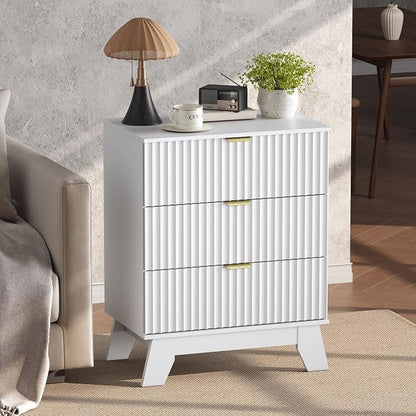 Night Stand Set 2, Bedside Table & End Table, Mid Century Modern Fluted Wood - Image 5