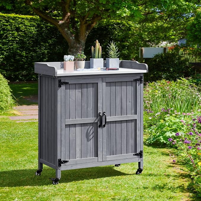 Yaheetech Outdoor Storage Cabinet Potting Bench Table Garden Storage - Image 2