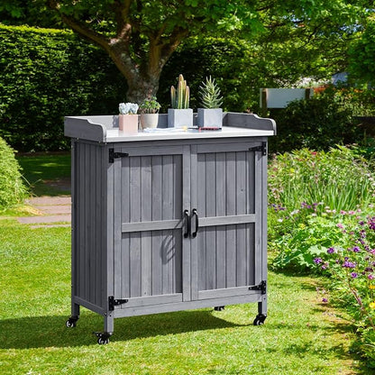 Yaheetech Outdoor Storage Cabinet Potting Bench Table Garden Storage - Image 2