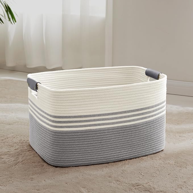 60L Large Laundry Basket with Leather Handles by SunNewt