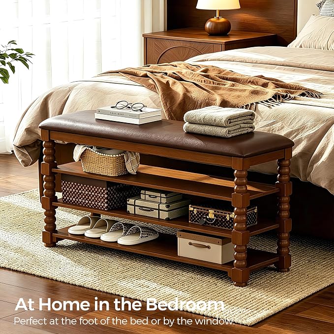 Homleke 3-Tier Solid Wood Shoe Rack Bench - Image 8