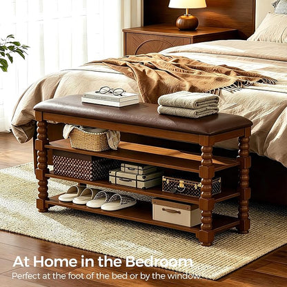 Homleke 3-Tier Solid Wood Shoe Rack Bench - Image 8