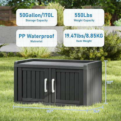 2-Tier Storage Bench, Waterproof UV-Resistant Outdoor Shoe Storage Cabinet - Image 3