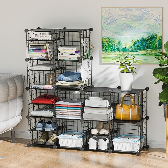 Wire Cube Storage Organizer, 12 Cubes Converted into 14 Cubes, Sturdy Metal - Image 2