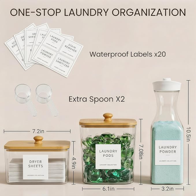 3+2 Pack Laundry Pods Containers & Dryer Sheet Holder & Laundry Detergent - Image 3