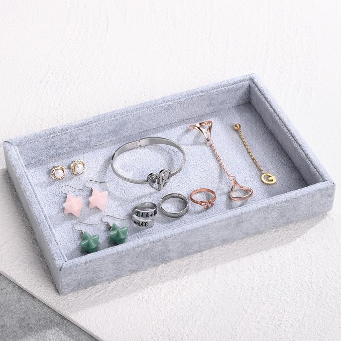 Mornajina 9" x 5.7" Velvet Jewelry Tray Jewelry Display Tray, Stackable Empty - Image 4