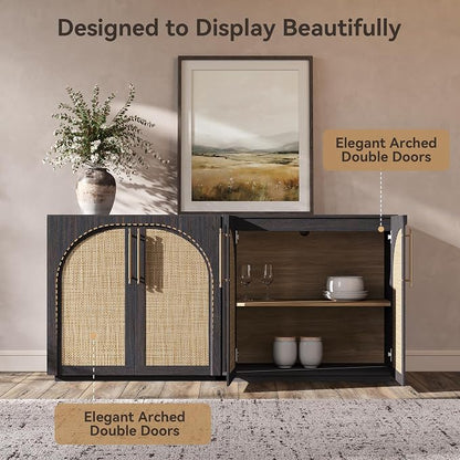Sideboard Cabinet with Rattan Doors, Adjustable Shelves, Boho Credenza - Image 5