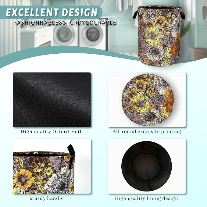 Retro Sunflower Flower Laundry Hamper - Image 4