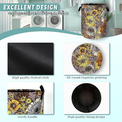 Retro Sunflower Flower Laundry Hamper - Image 4