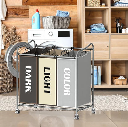 Simple Houseware Heavy Duty 3-Bag Laundry Sorter Rolling Cart - Image 5