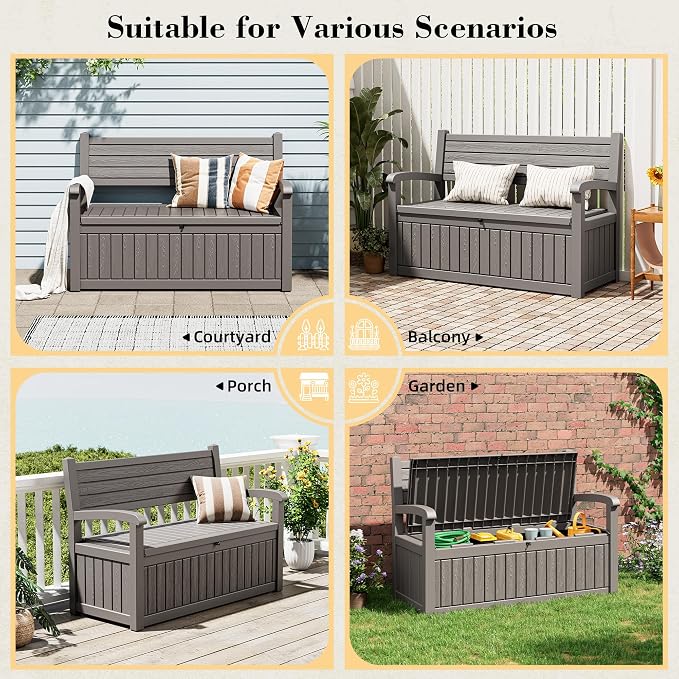 80-Gallon Lockable Outdoor Storage Bench, Waterproof Outdoor Deck Storage Boxes - Image 7