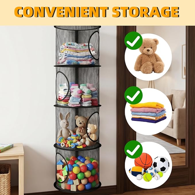 Hanging Stuffed Animal Storage Hammock Net 4 Tiers, Holds Plushies, Foldable - Image 7