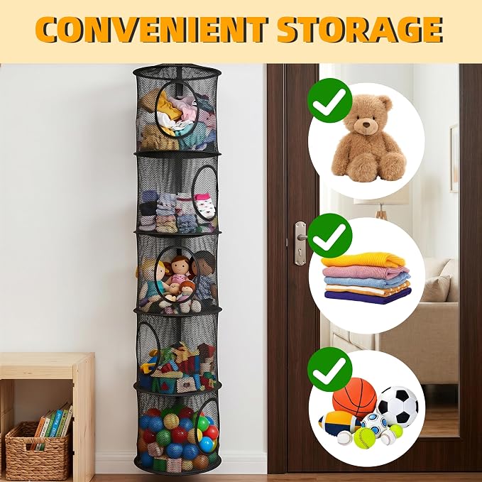 Hanging Stuffed Animal Storage Hammock Net 5 Tiers, Holds Plushies, Foldable - Image 7