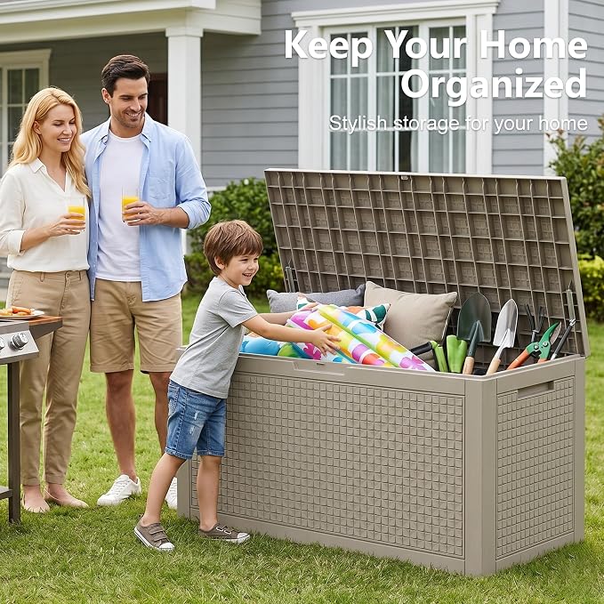140 Gallon Outdoor Storage Box, Large Resin Deck Box, Waterproof Lockable - Image 6
