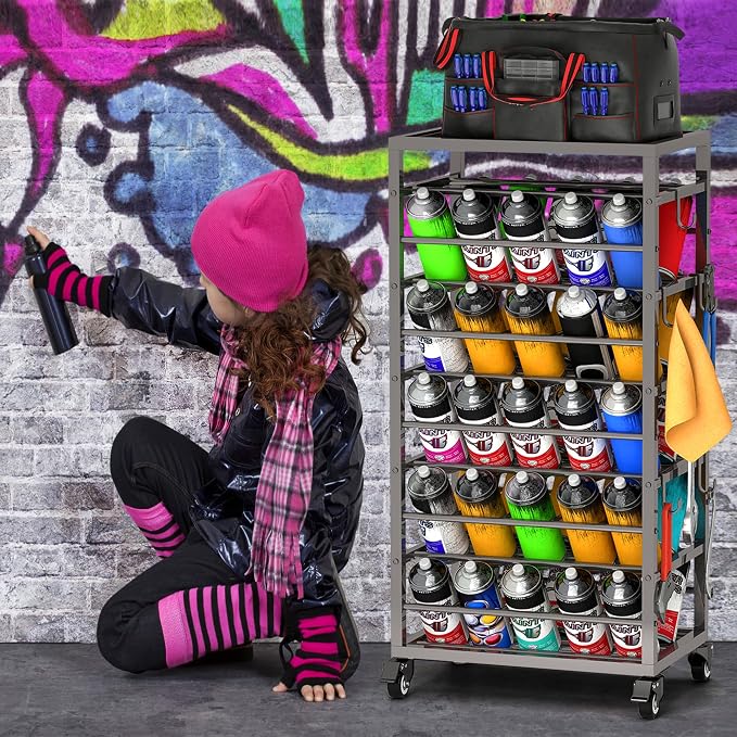 yeshine 50 Can Spray Paint Storage Rack, Metal Aerosol Storage Cart, Rolling - Image 7