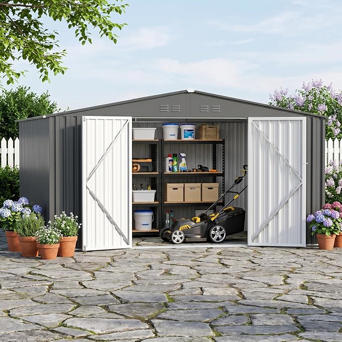 10 x 12 FT Outdoor Storage Shed, Heavy Duty Metal Shed - Image 7