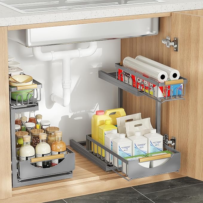 2 Pack 2 Tier Under Sink Organizer and Storage by Aekenr