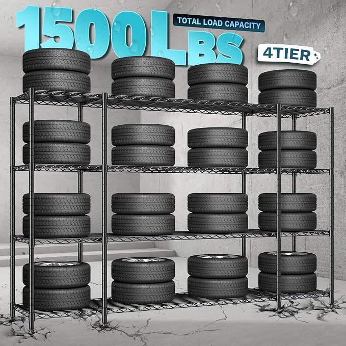 REIBII 78.4''W Garage Shelving Wire Shelving Unit Load 1500LBS, 4 Tier Metal - Image 5