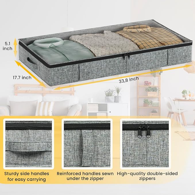 Gray Low Profile Under Bed Storage Containers 5 inches high, 33.8"x 17.7"x 5.1" - Image 3