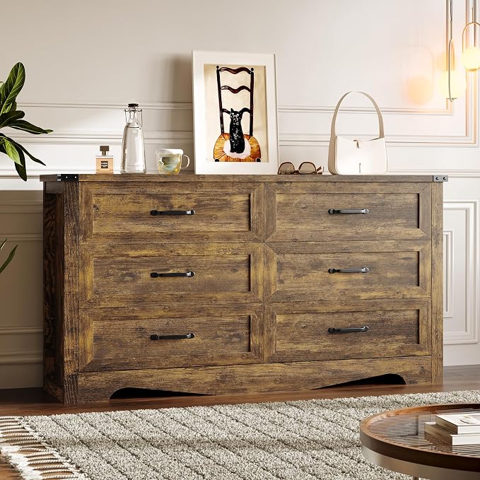 6-Drawer Dresser for Bedroom, Modern Wooden Chest of Drawers by BORNOON