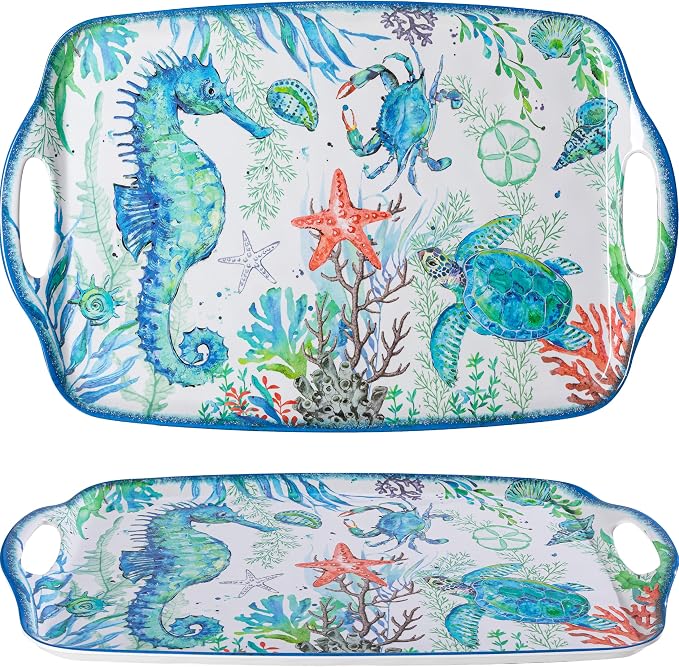 LEHAHA Serving Tray with Handles, Large Rectangular Melamine Serve Platter by LEHAHA