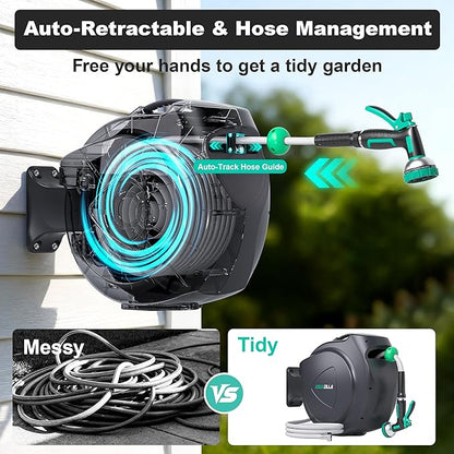 Retractable Garden Hose Reel, 100Ft x 1/2" Durable Wall Mounted Water Hose Reel - Image 2