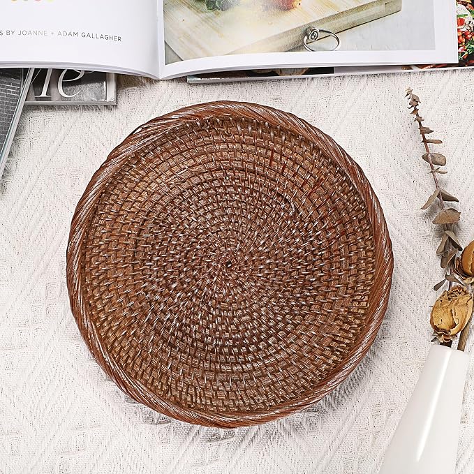 Hipiwe Small Key Basket Bowl for Entryway 7.6" Round Woven Wicker Basket Fruit - Image 7