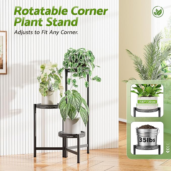 Plant Stand Indoor Outdoor, 3 Tier Corner Metal Flower Display Holder Shelf - Image 2