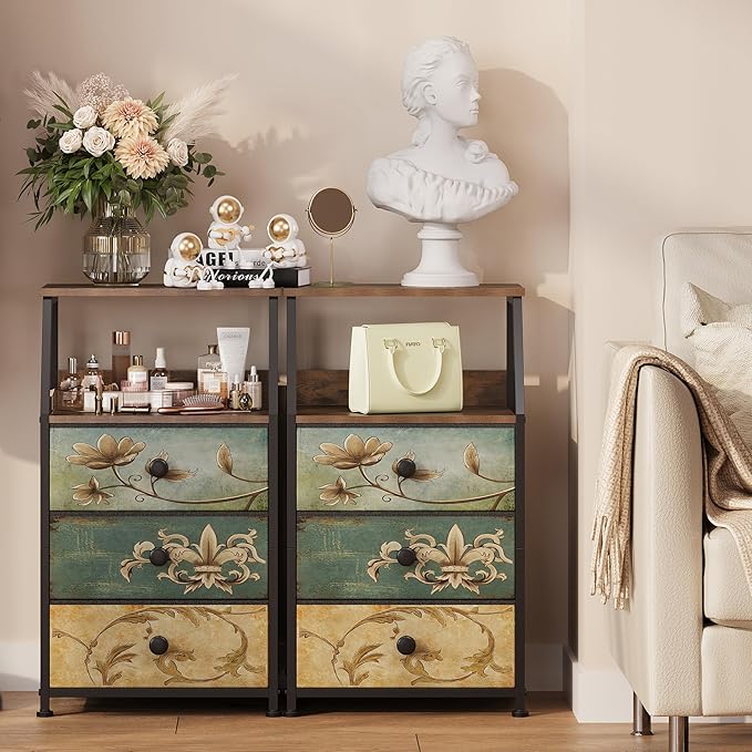 Tohomeor Dresser with Fabric Drawers Nightstand with 2 Tier Shelf Storage Tower - Image 6