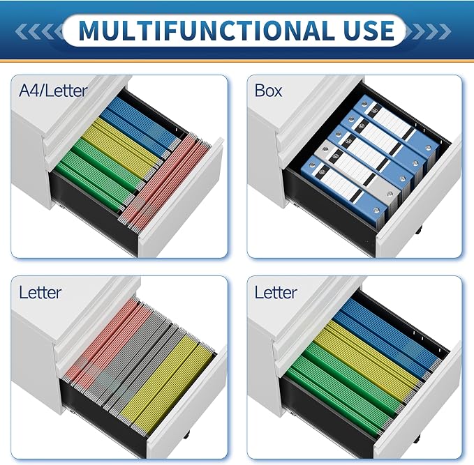 File Cabinet for Home Office, 3 Drawers Mobile File Cabinets Rolling, Under - Image 5