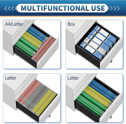 File Cabinet for Home Office, 3 Drawers Mobile File Cabinets Rolling, Under - Image 5
