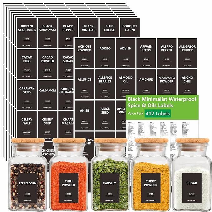 432 Removable Spice Labels, 396 Pre-Printed Herb Seed Seasoning Sauce Oil by Stickyourhappymoment