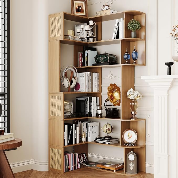 Corner Bookshelf 7-Tier, Farmhouse Corner Shelf, Tall Book Shelf L-Shaped Shelf by Jartoilgivesyouawarmhome
