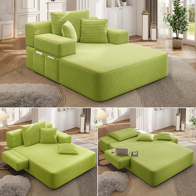 2-in-1 Convertible Chaise Lounge Indoor, 60.2" Corduroy Upholstered Chaise - Image 3