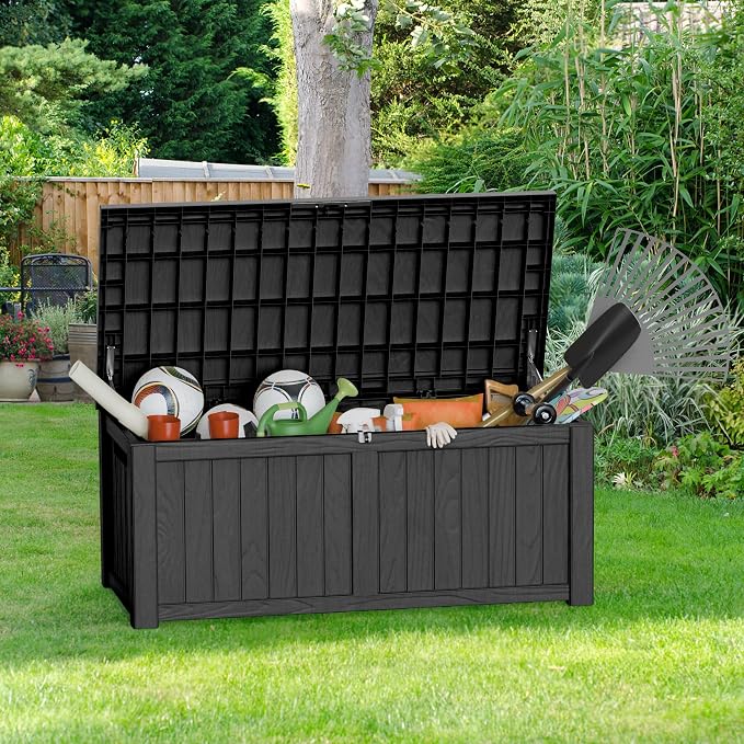 150 Gallon Deck Box, Resin Outdoor Indoor Waterproof Storage Box, Lockable - Image 9