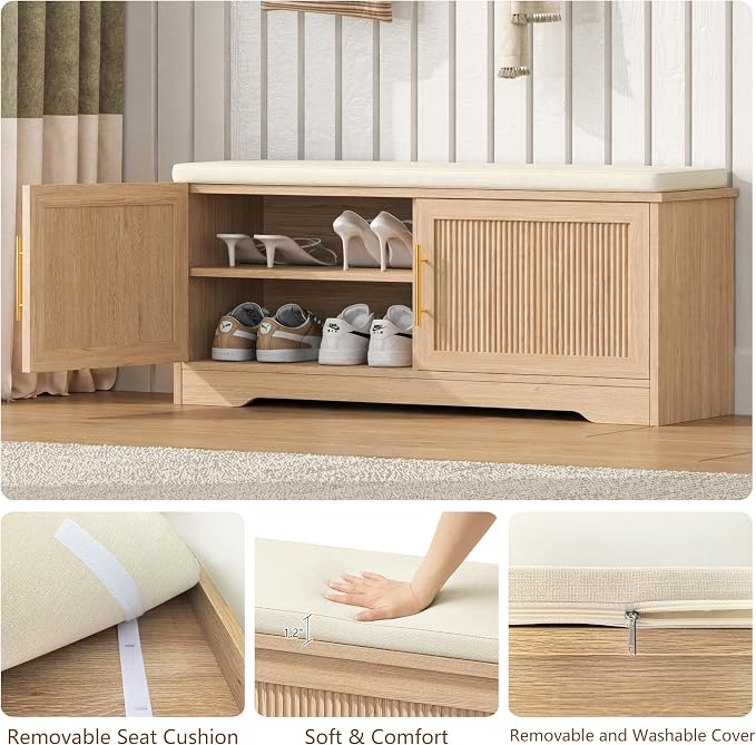 Keehusux 39.4" Fluted Shoe Storage Bench - Image 6