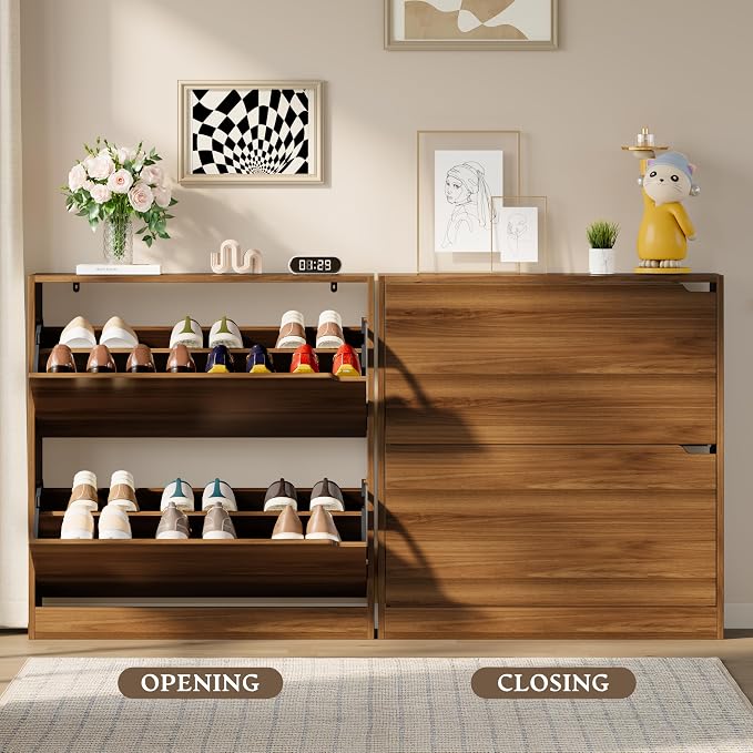 BORNOON Shoe Cabinet with 2 Flip Drawers, Slim Narrow Shoe Storage Cabinet - Image 5