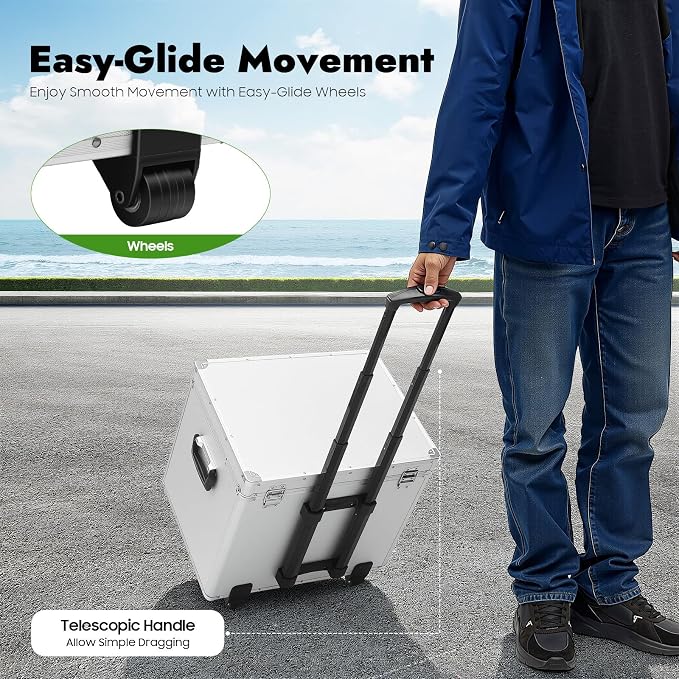 Locking Rolling File Box with Wheels, 19.2" L Portable Aluminum Alloy Storage - Image 3