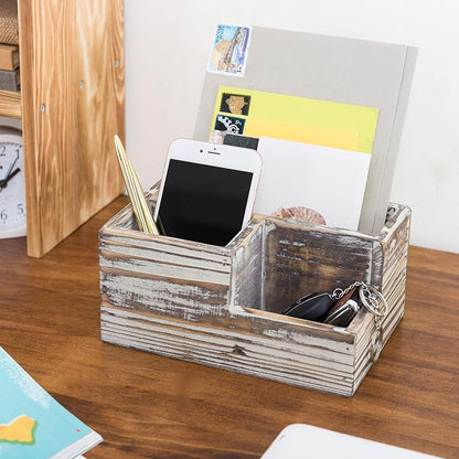 MyGift TV Remote Control Holder, Wood Desktop Office Stationery Organizer Tray - Image 2