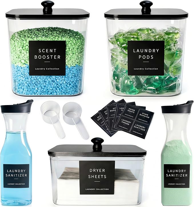 3+2 Pack Laundry Pods Containers & Dryer Sheet Holder & Laundry Detergent by Unknown
