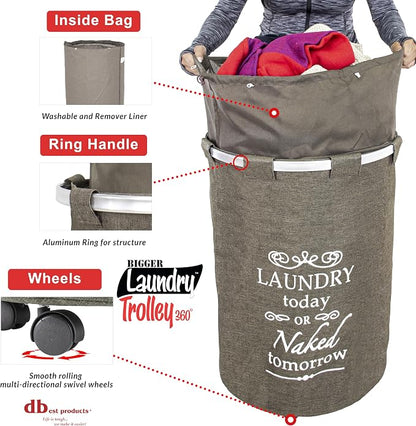 dbest products Bigger Laundry Trolley 360 Rolling Hamper Basket on wheels Bag - Image 3
