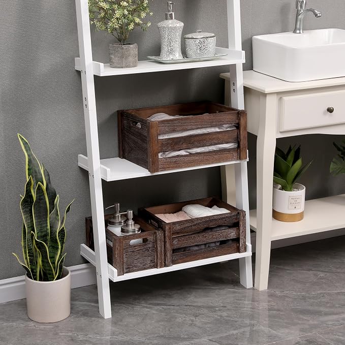 Set of 3 Nesting Wooden Crates, Small Rustic Farmhouse Wood Storage Boxes - Image 5