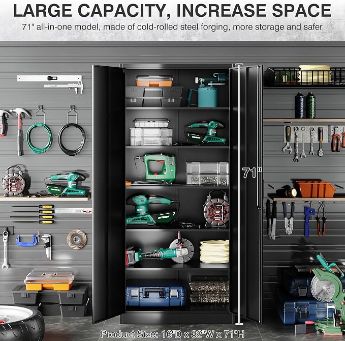 Metal Storage Cabinet with 2 Doors and 6 Shelves, Locking File Cabinet - Image 9