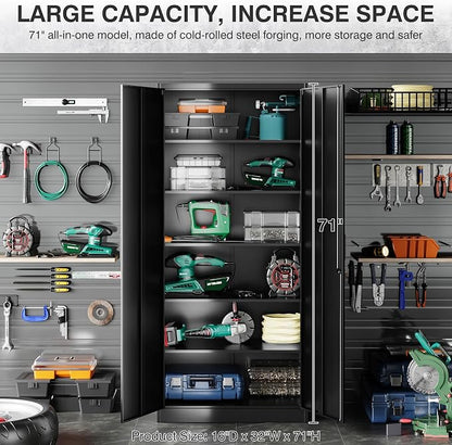 Metal Storage Cabinet with 2 Doors and 6 Shelves, Locking File Cabinet - Image 9