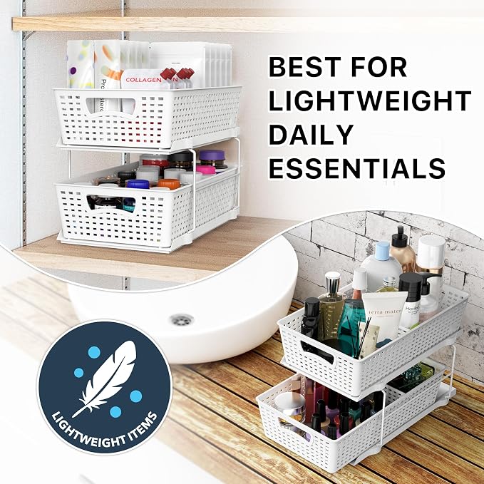 Simple Houseware 2 Tier Bathroom Organizer Tray Pull-Out Sliding Drawer - Image 7