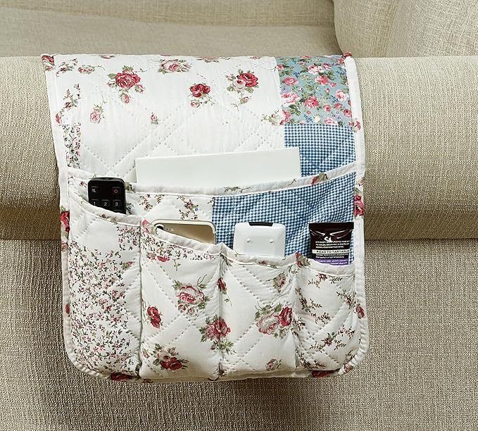 Brilliant Sunshine Pink Rose Patchwork Couch Armrest 5 Pockets Organizer by BrilliantSunshine